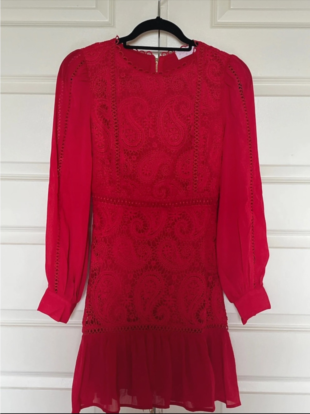 Pink Lily Red Crochet Lace Long-Sleeve Mini Dress